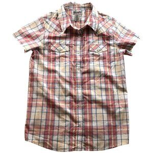 Wrangler Mens Shirt Medium Wrancher Plaid Short Sleeve Western Pockets Snap Y2K